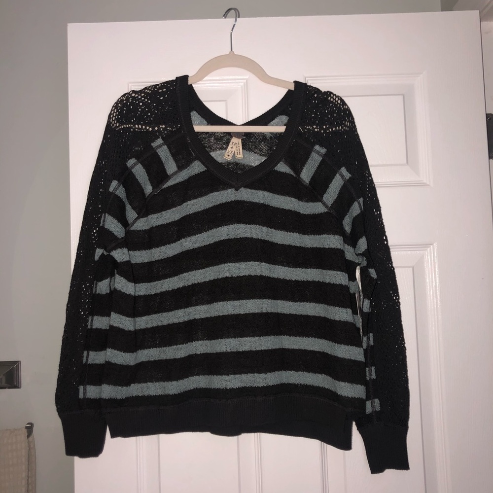 Free People Charcoal and Teal Striped Sweater